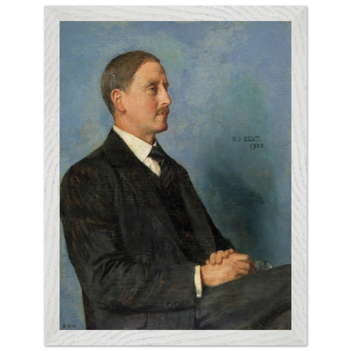 Portrait of Richard Irvine Best by Sarah Cecilia Harrison, art print in a white frame, 30x40 cm