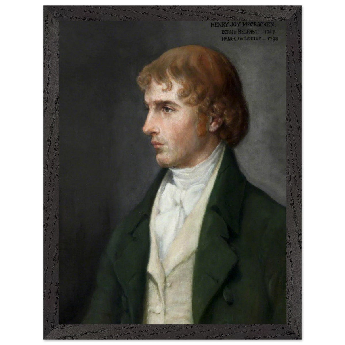 Portrait of Henry Joy McCracken by Sarah Cecilia Harrison, art print in a black frame, 30x40 cm