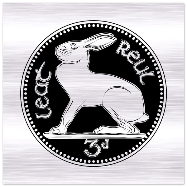 Old Irish Money Penny Threepence Coin Hare Brushed Aluminum Print