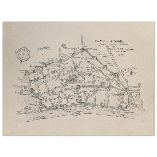 The Walls of Dublin — Antique City Map Print | Historic Irish Wall Art – framed print close-up | Buy Irish Art