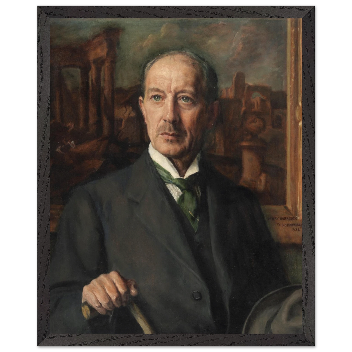 Portrait of Henry Harrison by his sister Sarah Cecilia Harrison, art print in a black frame, 40x50 cm