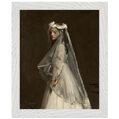 Eileen, Her First Communion (1901) by Sir John Lavery, art print in a white frame, 20x25 cm