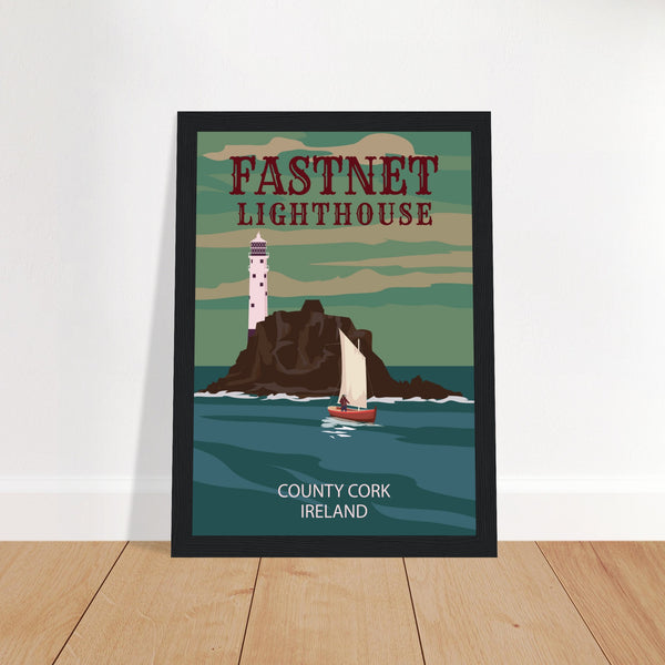 Fastnet Lighthouse County Cork Ireland Travel Retro Poster