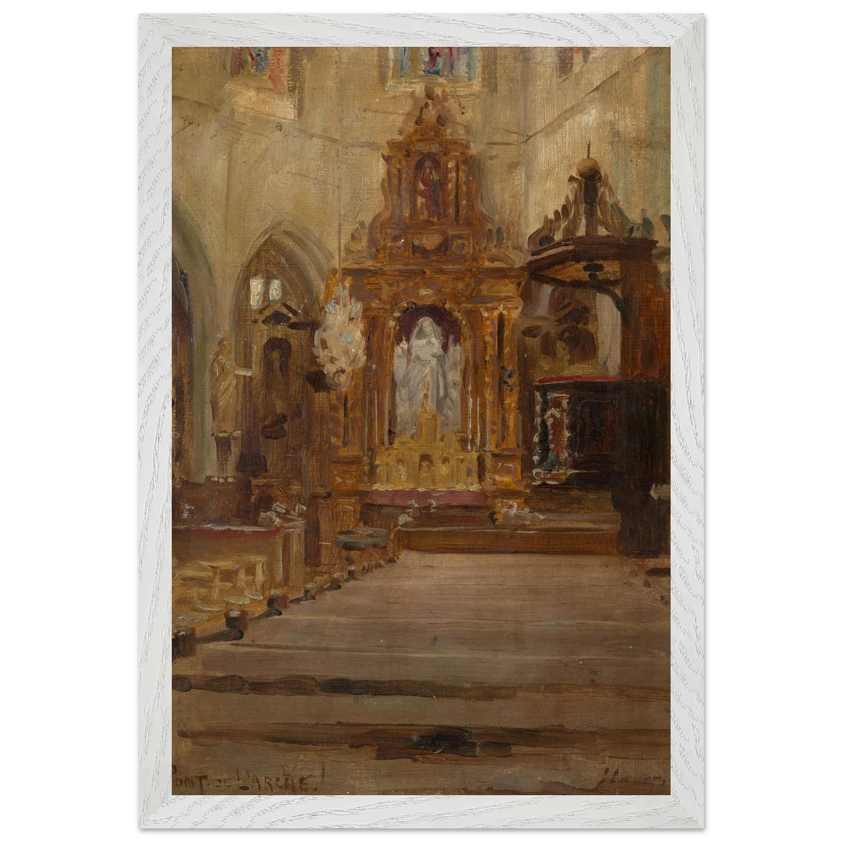 Nave of Notre-Dame-des-Arts, Pont-de-l'Arche, by Sir John Lavery, art print in a white frame, 30x45 cm