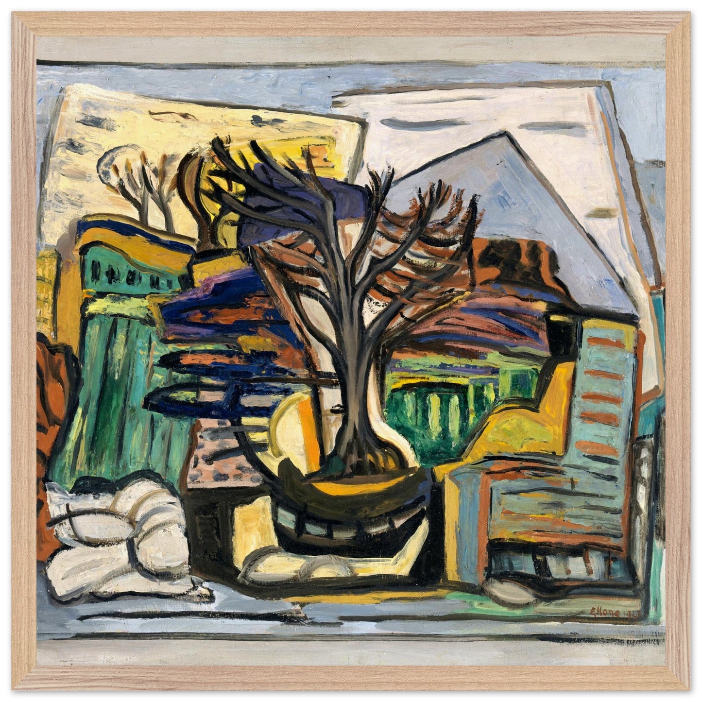 A Landscape with a Tree (1943) by Evie Hone – 50x50 cm framed Collector’s Edition in oak wood frame