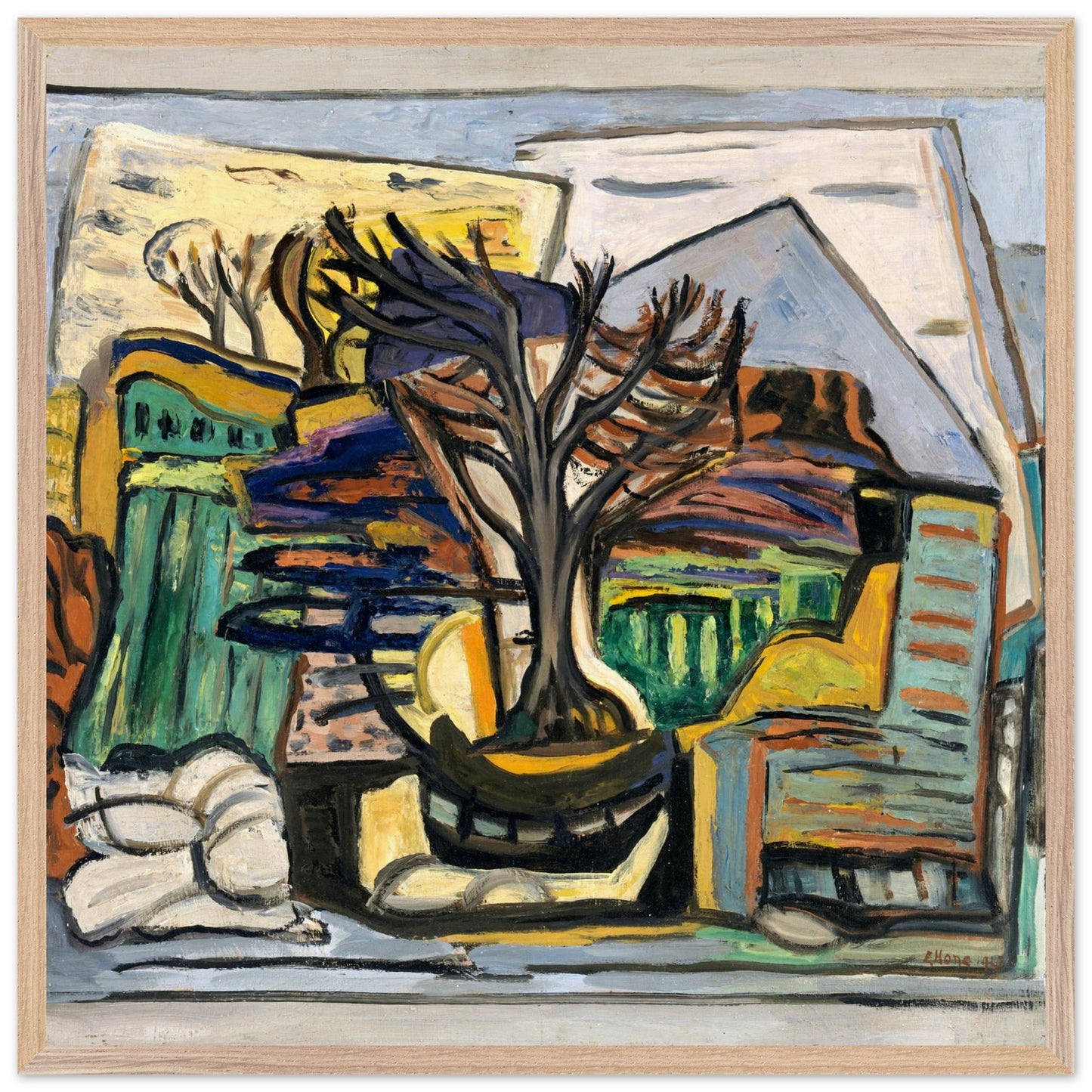 A Landscape with a Tree (1943) by Evie Hone – 70x70 cm framed in oak wood frame