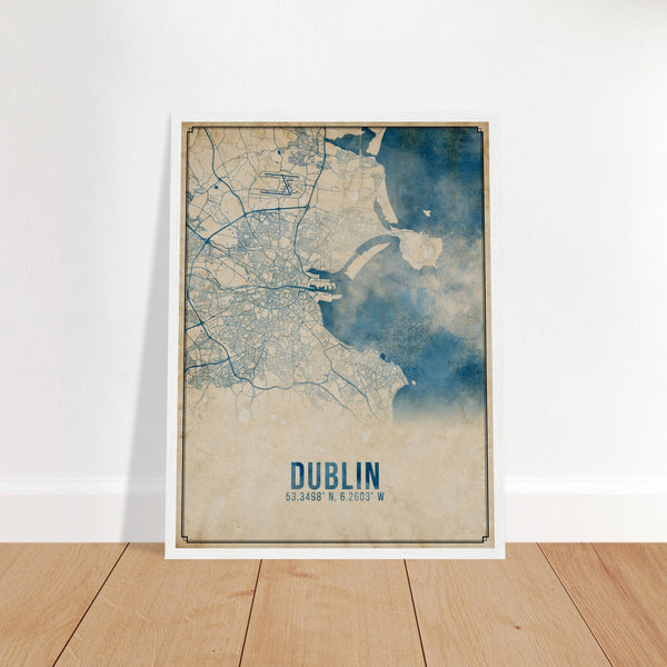 Dublin Antique Watercolor City Map Framed Poster