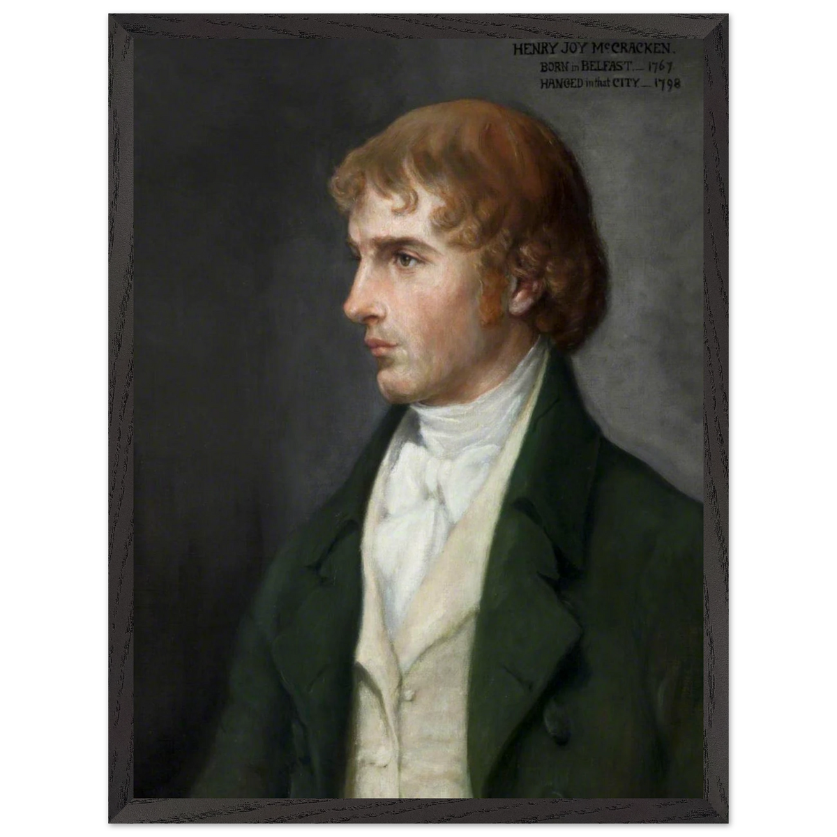 Portrait of Henry Joy McCracken by Sarah Cecilia Harrison, art print in a black frame, 45x60 cm