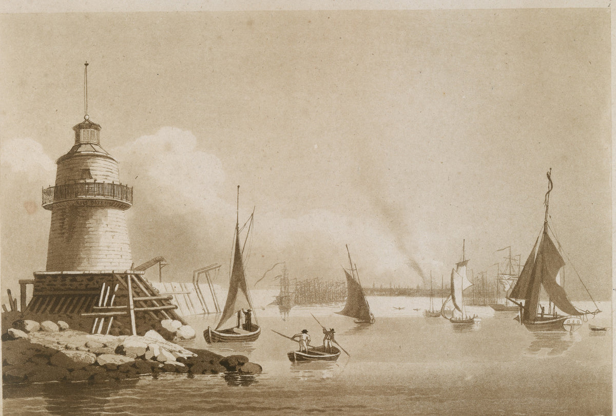 Dublin Harbour from Poolbeg Lighthouse, aquatint by Jonathan Fisher
