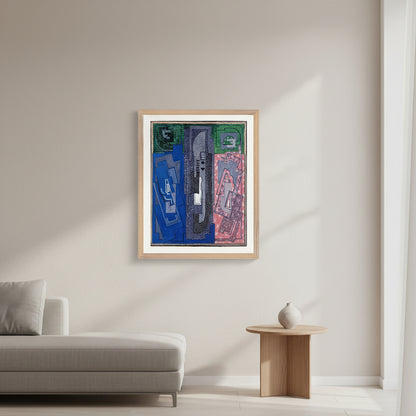 Four Element Composition by Mainie Jellett - 40x50 cm print in a natural wood frame in a softly lit living room