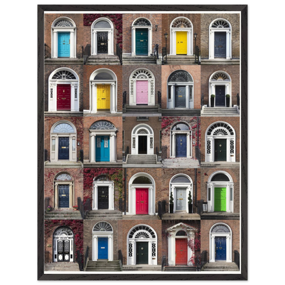 Colorful Georgian doors of Dublin Black framed wall art ready to hang