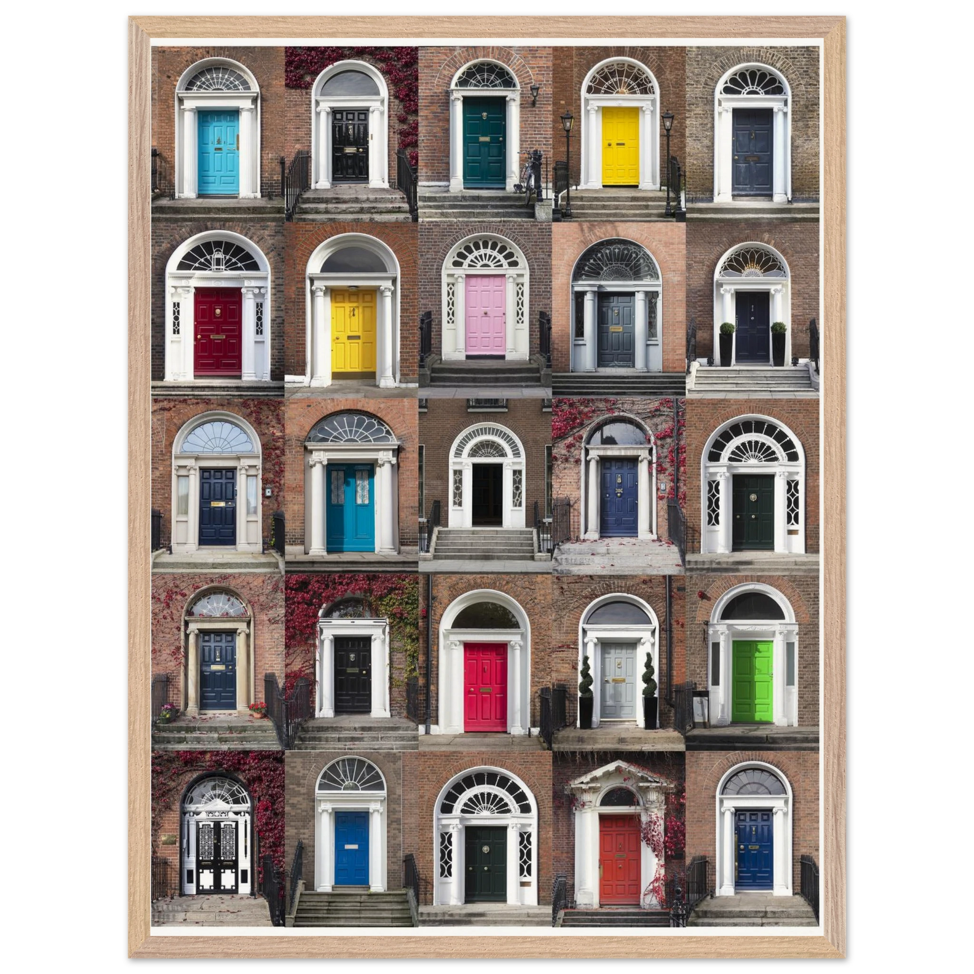 Doors of Dublin wall art collage in premium ash wood frame