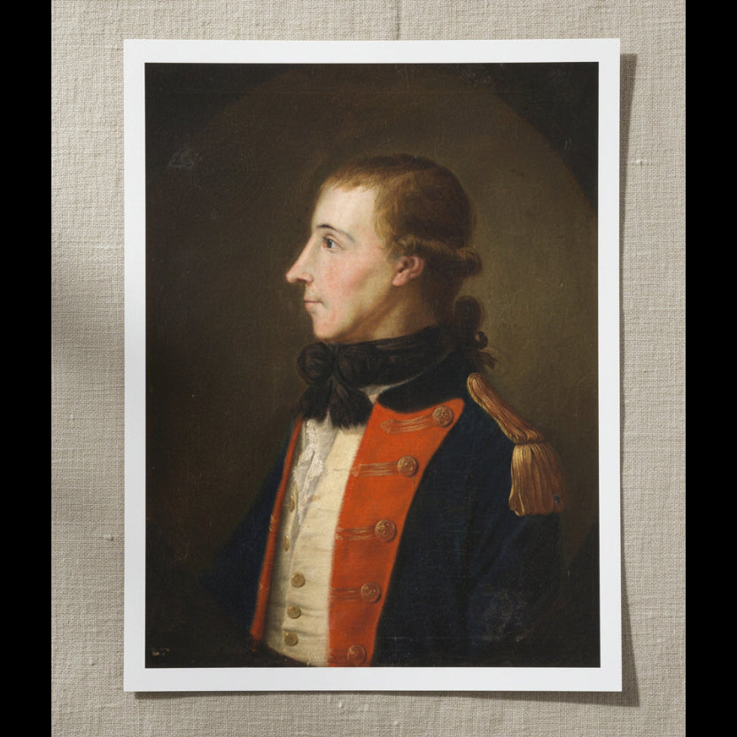 Theobald Wolfe Tone portrait unframed print with a white border lying on a linen background