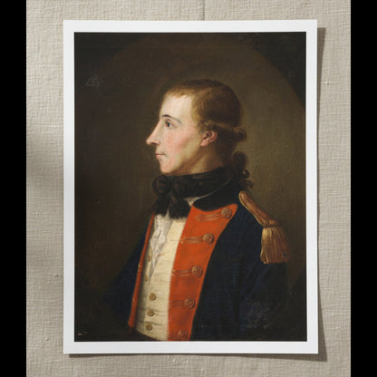 Theobald Wolfe Tone portrait unframed print with a white border lying on a linen background