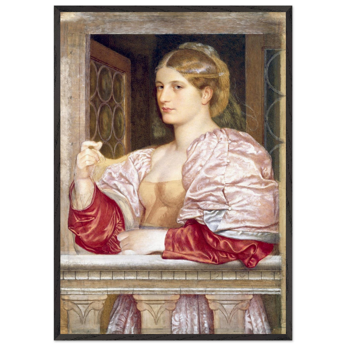 Frederic William Burton A Venetian Lady print in a dark wood frame, straight-on