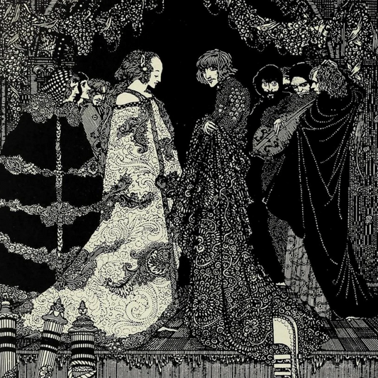 Harry Clarke 1923 Marchesa Aphrodite illustration from Poe’s Tales of Mystery and Imagination, gothic black and white Irish book art