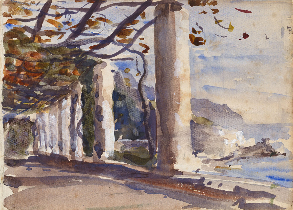 A Vine Pergola on Amalfi, Italy by Nathaniel Hone the Younger, graphite and watercolour sketch