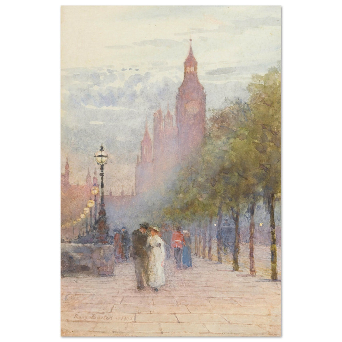 Houses of Parliament and Westminster by Rose Barton, unframed print with a white border