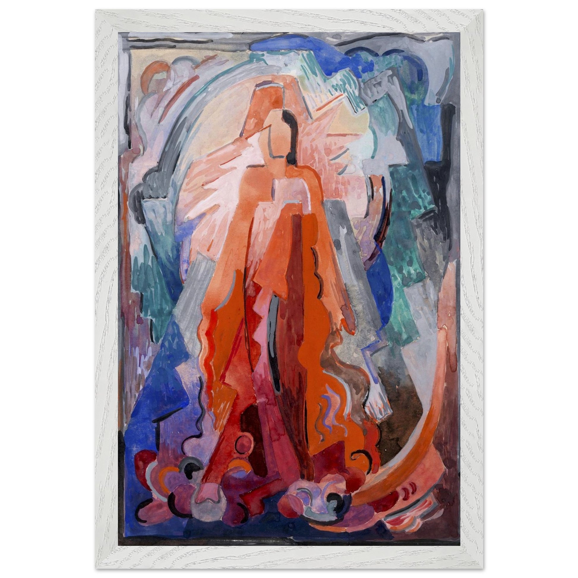 Framed Collector’s Edition print of I Have Trodden the Winepress Alone by Mainie Jellett in white frame