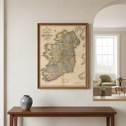 Map of Ireland framed wall art displayed in an elegant Irish period-home interior