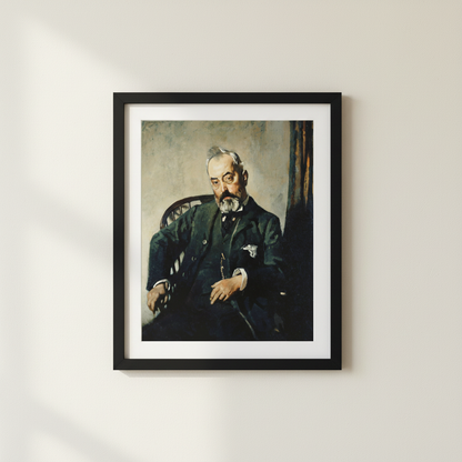 Timothy Healy by William Orpen in a slim black frame on an off-white lime plaster wall, no mat or white border