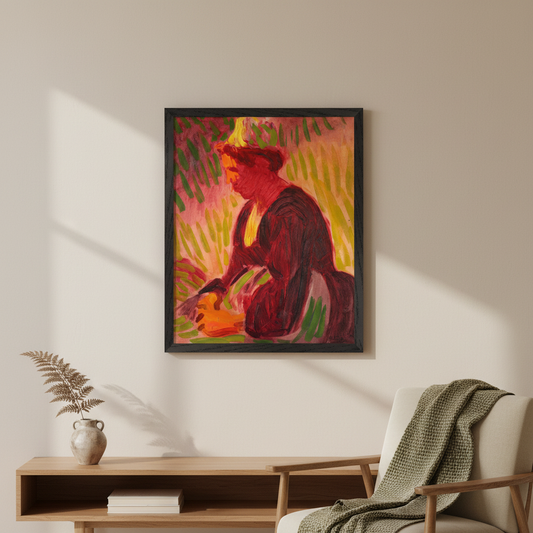 Square full-bleed framed hero mockup of Peasant Woman Seated Outdoors by Roderic O'Conor, no white border or added text