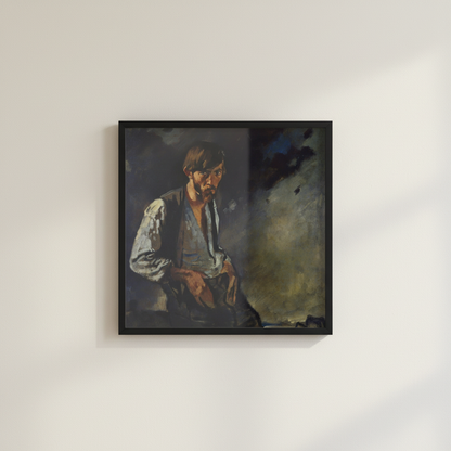 Man from the West, Seán Keating by William Orpen in a slim black frame on an off-white plaster wall