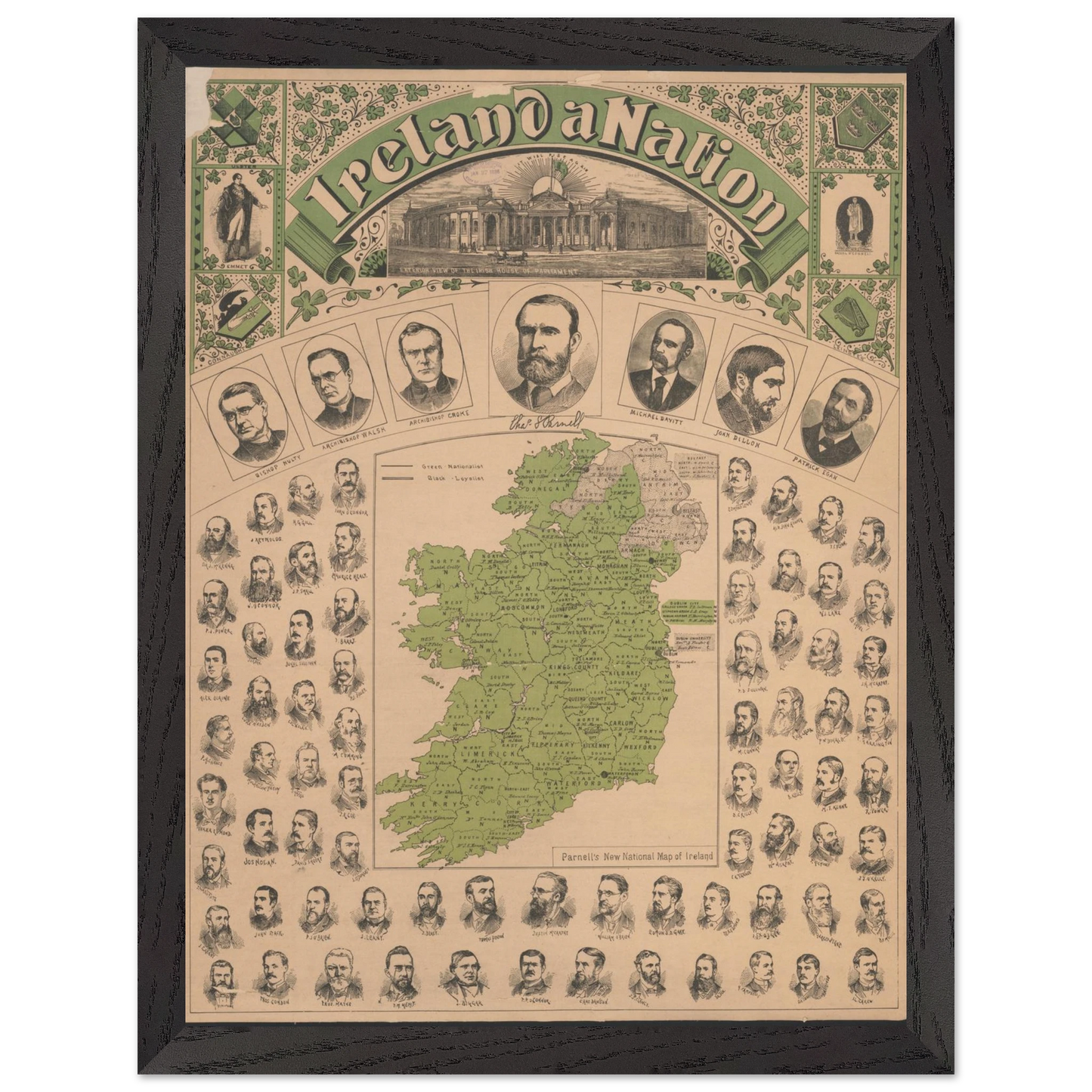 Historical reproduction art print of Ireland a Nation map with archival quality finish
