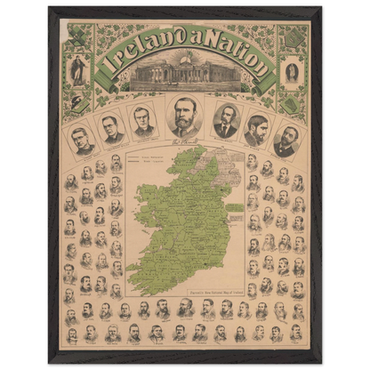 Framed reproduction of historic Ireland map in sustainable ash wood frame