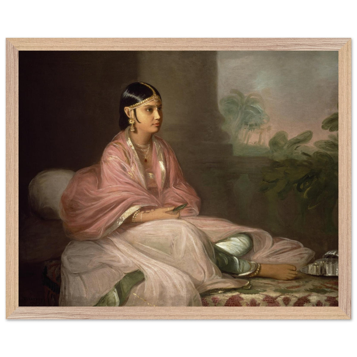 An Indian Lady by Thomas Hickey framed print in a light oak frame, front view