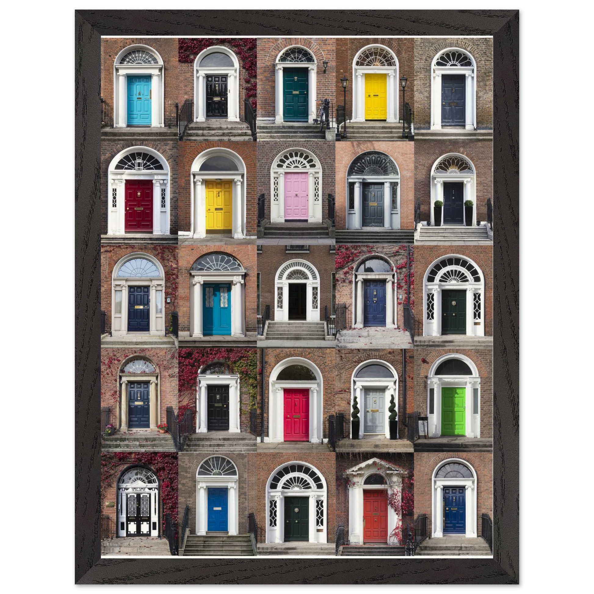 Irish architecture print – iconic Dublin doors in sustainable wooden frame