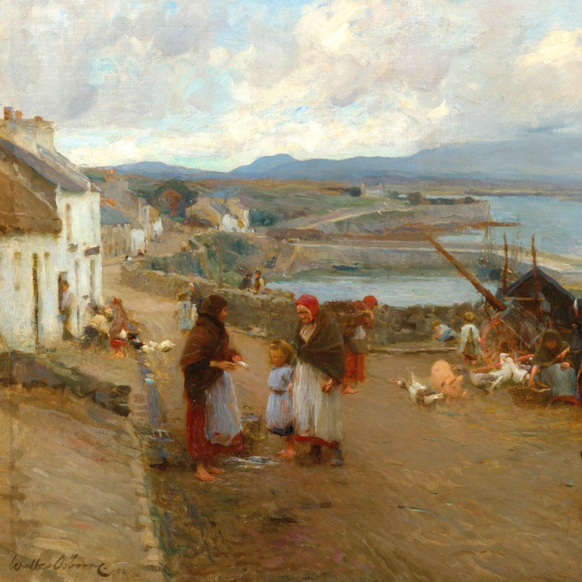 Life in Connemara, A Market Day by Walter Osborne, Irish Impressionist market scene art print