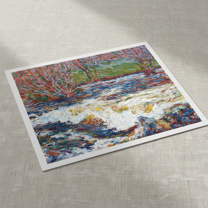 The Rushing Stream by Roderic O'Conor unframed print on textured paper lying on a linen surface