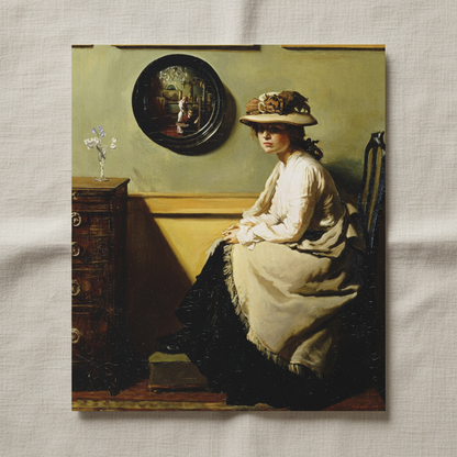 The Mirror by William Orpen unframed print lying on a linen cloth