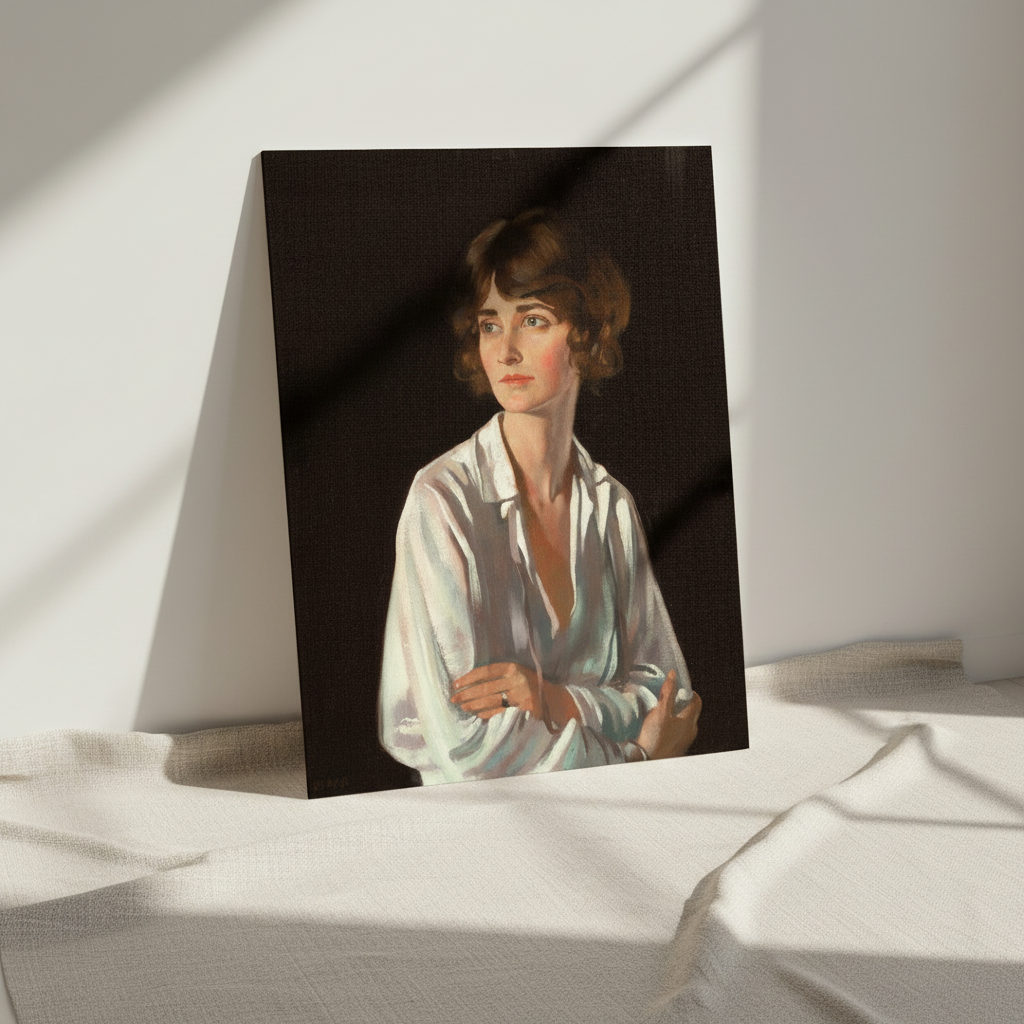Lady Marriott by William Orpen unframed print leaning on a white wall in soft window light