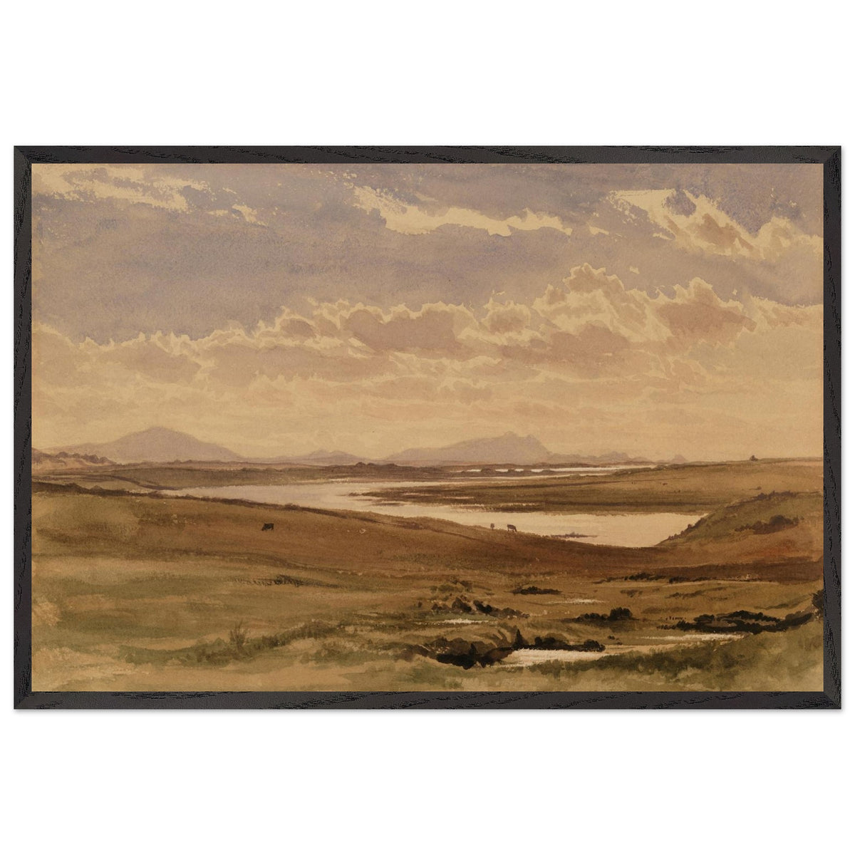 Lough Corrib landscape by Frederic William Burton framed print in a black frame