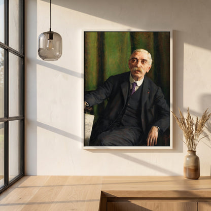 Michele Esposito framed print in a white frame on a plaster wall above an oak worktop in a bright Scandinavian kitchen