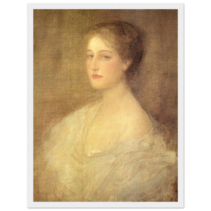 Nora (c.1896) by Sir John Lavery in a white frame, woman with upswept hair on a golden ground