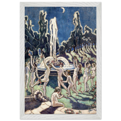 Nudes Dancing round a Fountain by Moonlight by Mainie Jellett – white framed Irish figurative art print