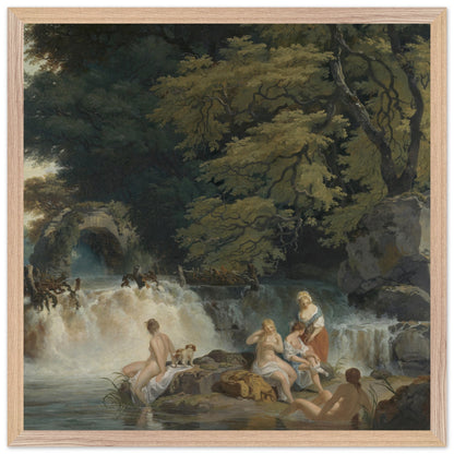 Nymphs Bathing, Salmon Leap at Leixlip, 1783 framed in natural oak, straight-on view