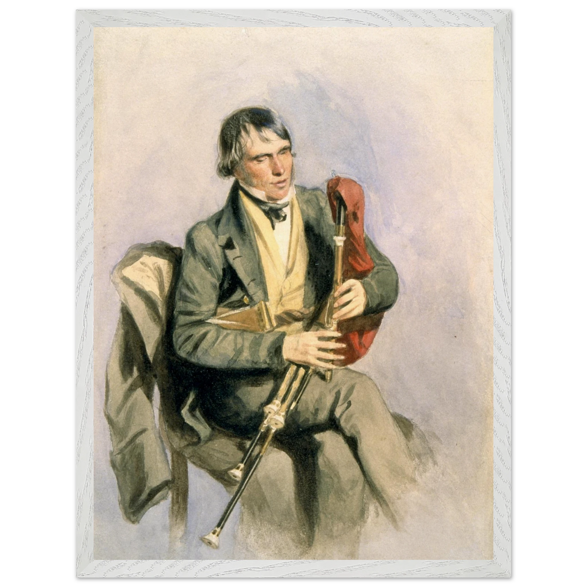 Paddy Conneely The Galway Piper in a white frame on a dark background