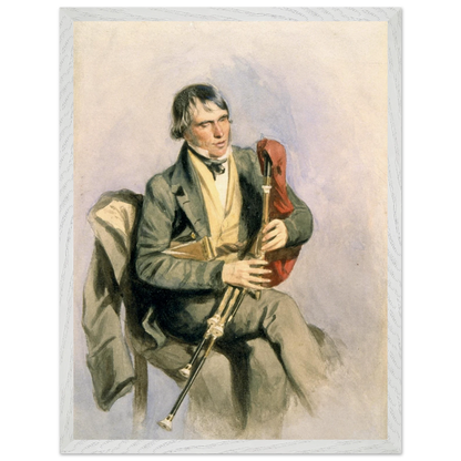 Paddy Conneely The Galway Piper in a white frame on a dark background