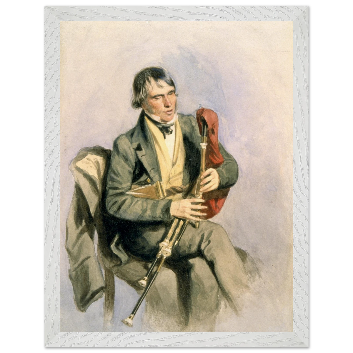 Paddy Conneely, The Galway Piper in a white wood frame