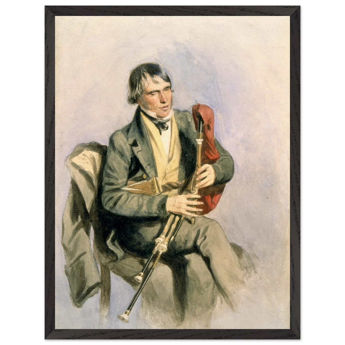 Paddy Conneely The Galway Piper print in a black frame, straight-on