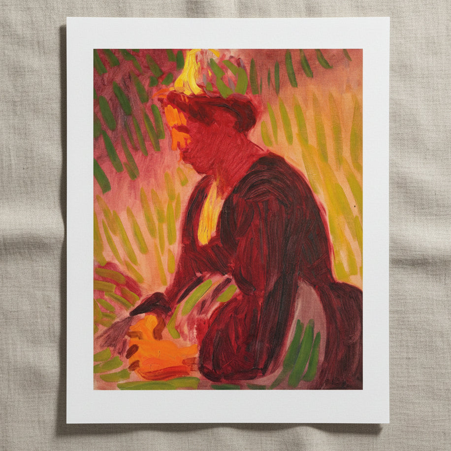 Peasant Woman Seated Outdoors by Roderic O'Conor, unframed print with white border on linen