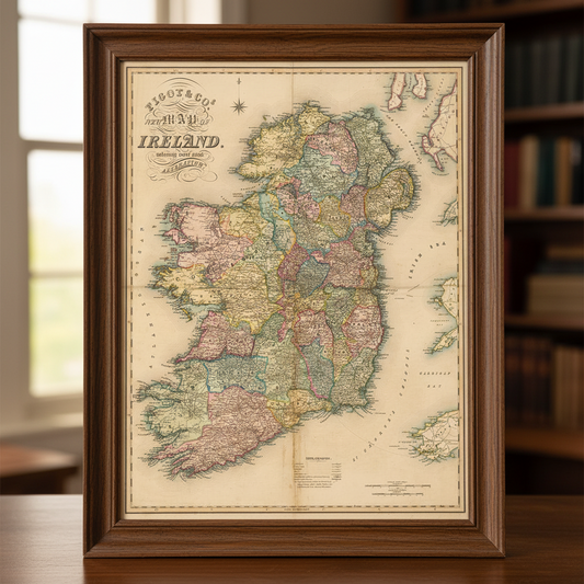 Close-up detail of Pigot & Co 1840 map of Ireland showing hand-coloured counties and provinces | Buy Irish Art