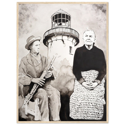 Róise Rua & Uilleann Piper, Aranmore Island print in a natural oak frame