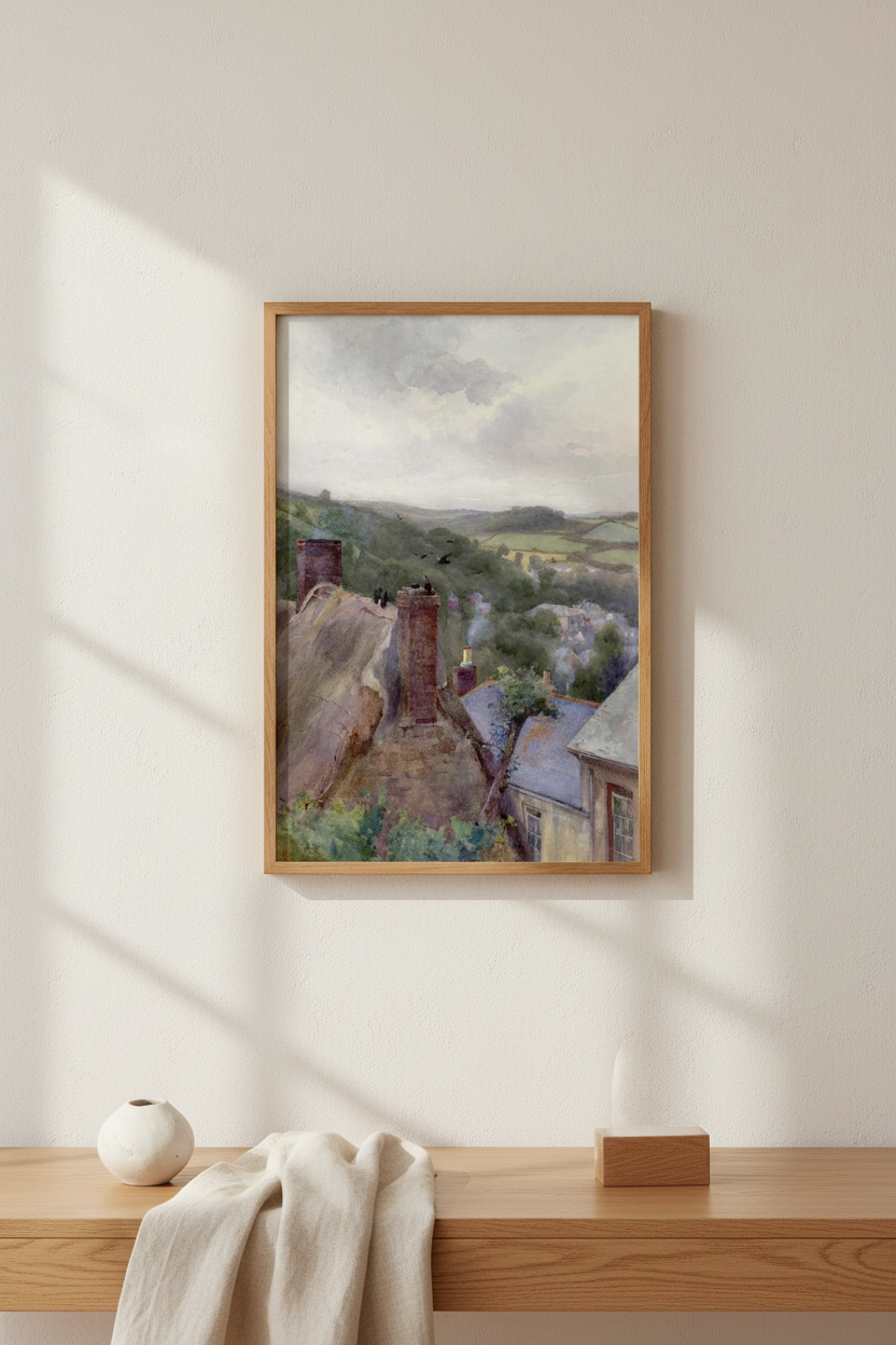 Rooftops, Thomastown, Kilkenny by Mildred Anne Butler framed Collector’s Edition print in a calm modern interior