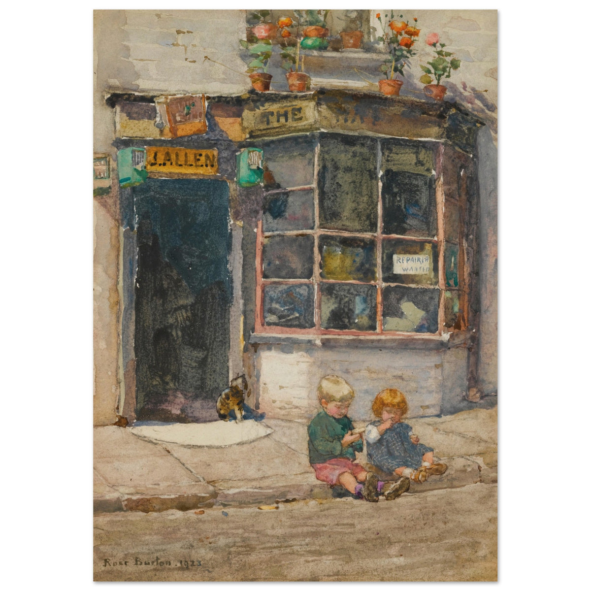 Rose Barton Cobbler's Shop in Lancelot Place, flat image of the full watercolour