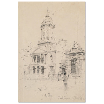 Rose Barton The Bedford Tower, Dublin Castle, sepia-toned architectural sketch with signature